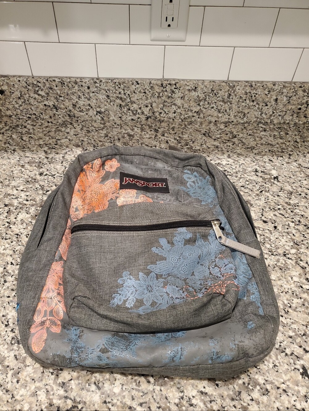 JANSPORT Student Backpack  Floral Gray Coral & Blue Floral